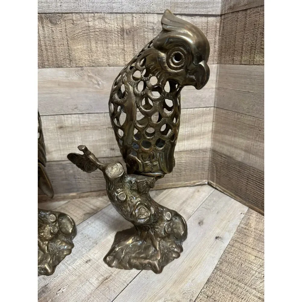 Vintage Brass Parrot Candle Holders